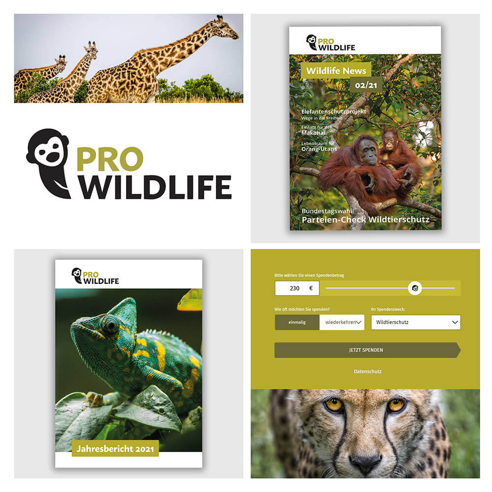 Pro Wildlife Corporate Design: Logo, Magazine, Farbgestaltung