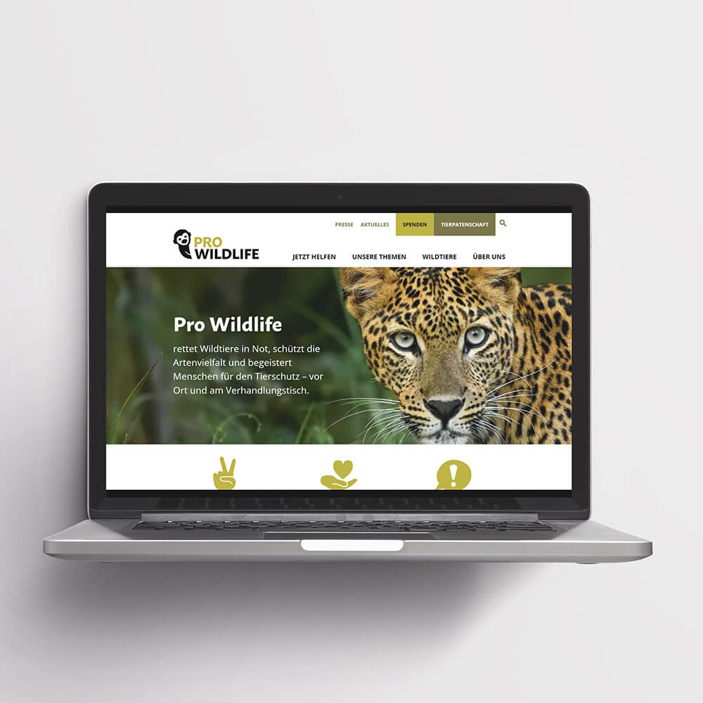 Pro Wildlife Corporate Design: Website in Laptop-Ansicht