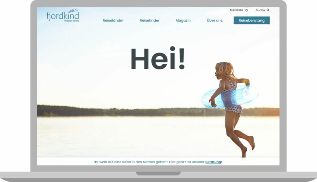 Fjordkind-Reisen Homepage auf Laptop