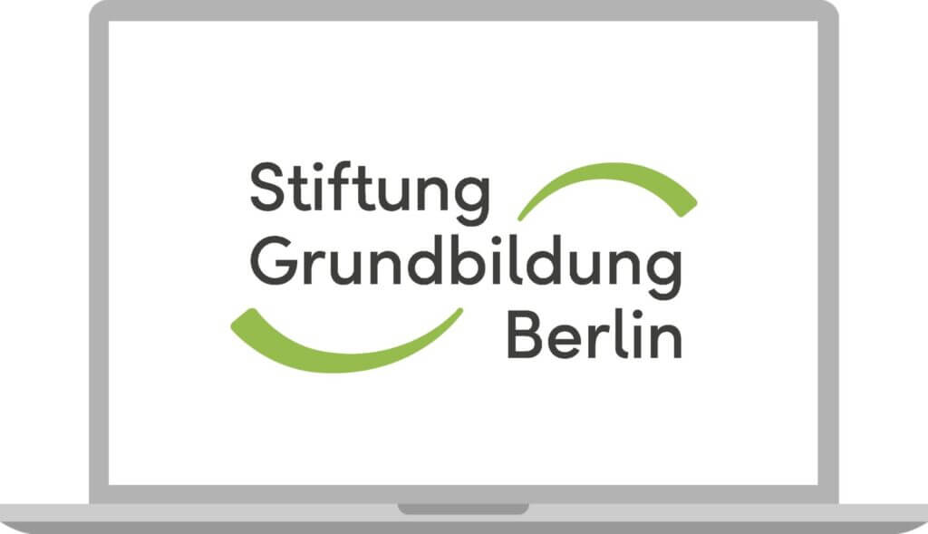 Stilisierter Laptop mit dem Logo der Stiftung Grundbildung Berlin