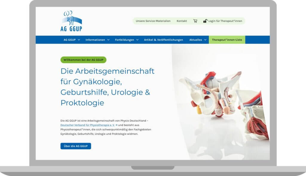 AG GGUP Homepage auf einem Laptop