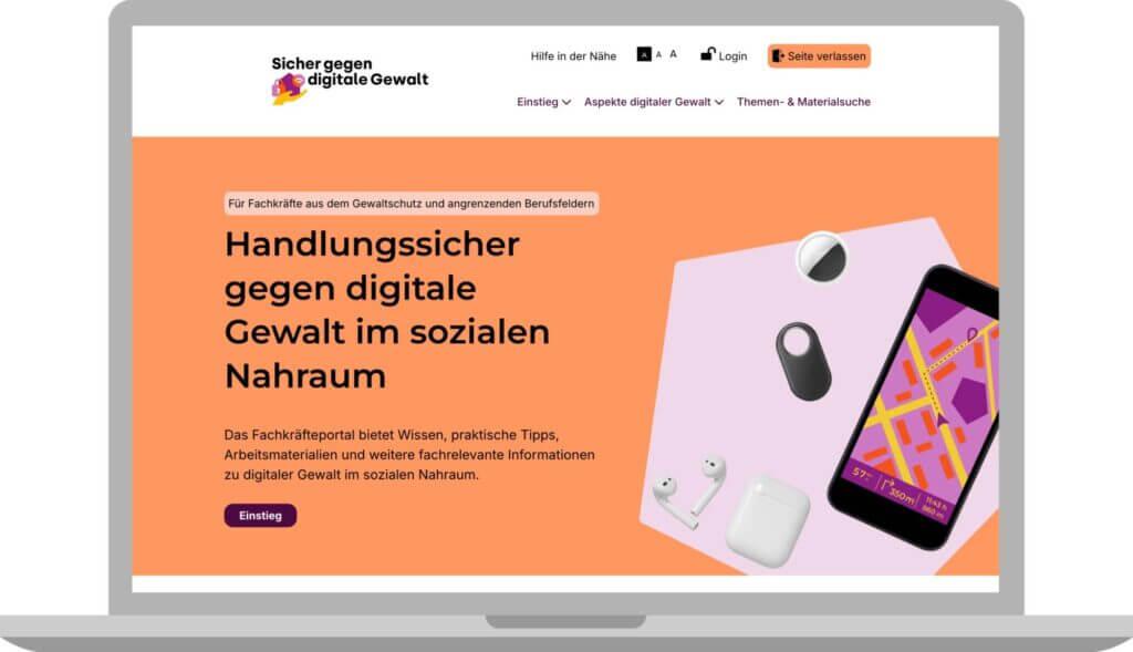 Die Plattform „Sicher gegen Gewalt“ auf einem Laptop