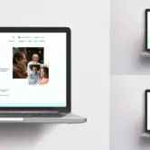 Collage aus drei Laptop-Ansichten der Website vom Frauenzukunft e. V.