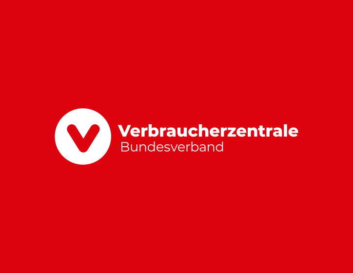 Logo Verbraucherzentrale Bundesverband in weiß auf rotem Hintergrund